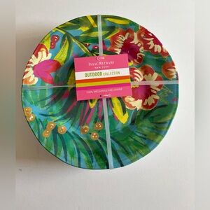 New ISAAC MIZRAHI MELAMINE FLORAL TROPICAL 10.75” DINNER Plates Set of 4 Summer